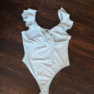 SHEIN Light Blue Eyelet Bodysuit